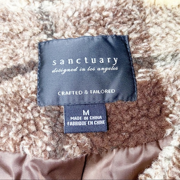 NEW Sanctuary Brown Plaid Snap Sherpa Teddy Coat M - Picture 10 of 10
